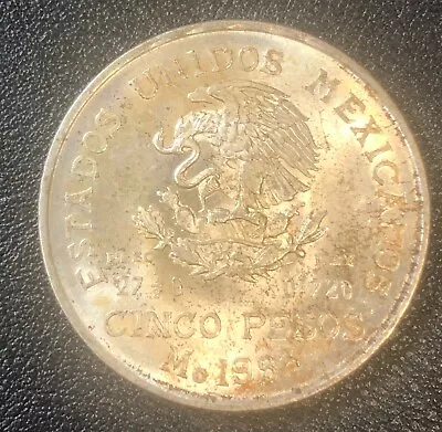 1953 Mexico 5 Five Cinco Pesos SILVER! World Coin Nice AU! Beautiful Toning! • $22