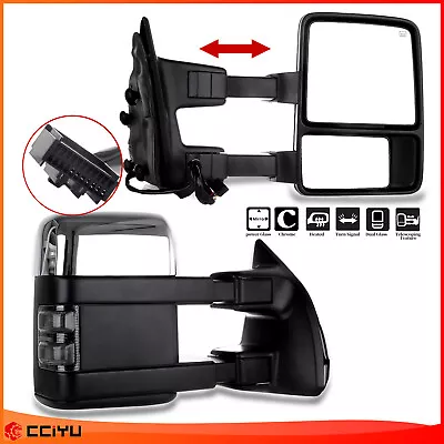 Towing Mirrors Power Heated Turn Signal Pair Chrome For 2008-2016 F250 F350 F450 • $121.99