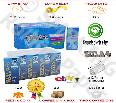 FILTRI Rizla Ultra Slim 5.7mm Extra Pop Tips Box 20 Sticks DA 120 Filtrini • $31.08