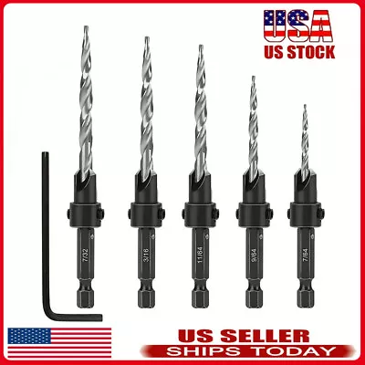 5 Pcs Tapered Drill Countersink Bit Screw Set Wood Pilot Hole Tools Fast Ship • $13.60