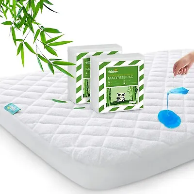 Bamboo Pack N Play Mattress Pad Cover Soft Quilted Waterproof Protector 2 Pack • $27.99