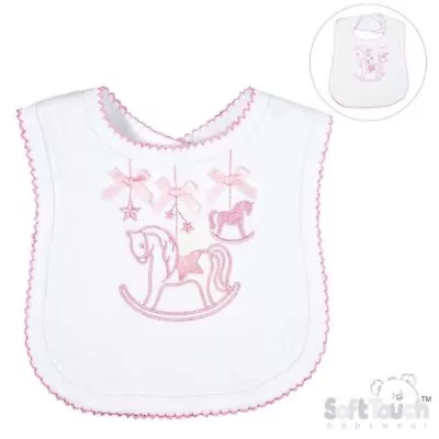 Baby Bib Romany Embroidered Rocking Horse Bib Pink Or Blue • £3.94