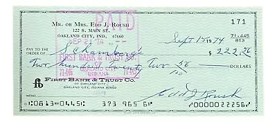 Edd Roush Cincinnati Reds Signed  Bank Check #171 BAS • $59.99