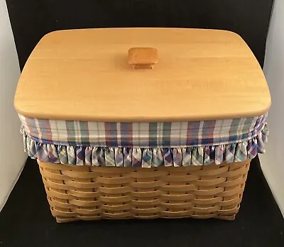 LONGABERGER Large Newspaper Magazine Basket W/ Liner Protector Divider Lid 1999 • $192