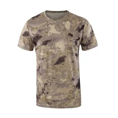 Mens Tactical T-Shirt Short Sleeve Army Camouflage Quick Dry Casual Shirt Hiking • $14.99
