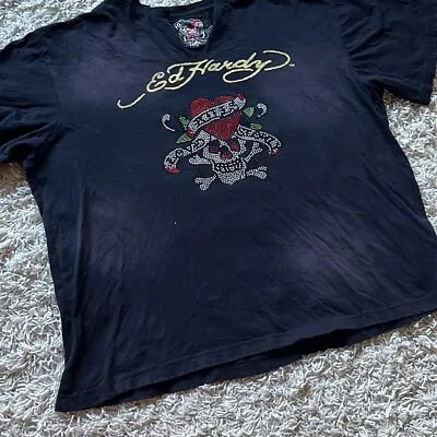 Love Kills Slowly Womens Ed Hardy T-Shirt Black Graphic Christian Audigier 3XL • $30