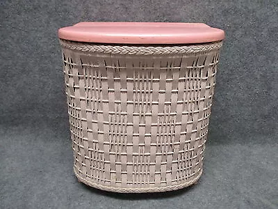 Antique Child's Nursery 12  Tall Wicker Clothes Hamper Wooden Base & Lid Pink • $49.99