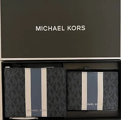 MICHAEL KORS MENS GIFTING Blue Admiral MK Wallet BILLFOLD 3 IN 1 BOX SET  • $59.98