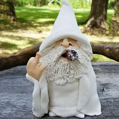 $9.99 • Buy Smoking Wizard Gnome Middle Finger Garden Yard Lawn Ornament Statue Decor White
