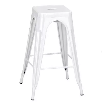 4x Paris Metal High Outdoor Stool White Cafe Smoking Area Bar Counter Stackable • £89.95