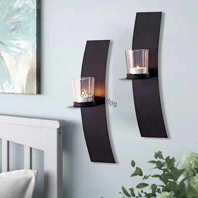 2X Wall Candle Holders Metal Candlestick Stand Wall Mounted Indoor Outdoor Decor • £20.34