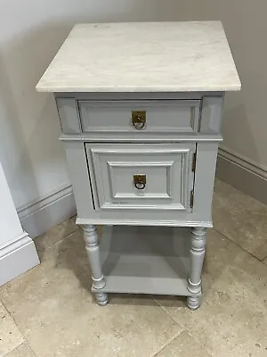 Vintage Marble Top French Oak Painted Bedside Cabinet Drawers Pot Cupboard Unit • £100