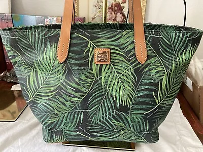 Dooney Bourke Large Shopper Tote Black Green Siesta Palm Leaves Tropical Floral • $168.30