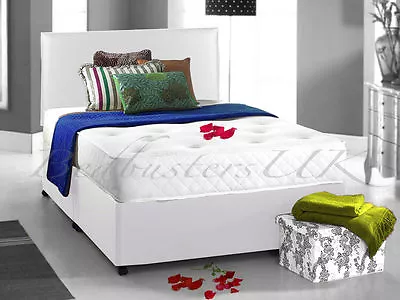 3FT 4FT6 Double 5FT King WHITE LEATHER DIVAN BED MEMORY FOAM MATTRESS HEADBOARD • £244.99