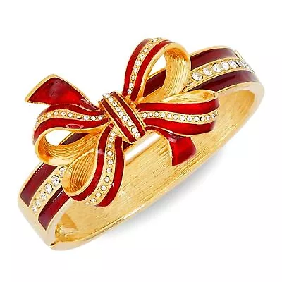 50% Off! MACY'S Holiday Lane Pave Red Gold Bow Cubic Zirconia CZ Bangle Bracelet • $17.95