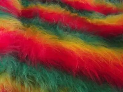 LONG Pile Fun Faux Fur Fabric Material - REGGAE STRIPE • $17.68