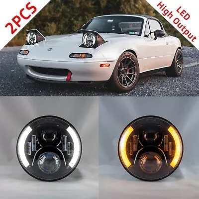 NA MIATA Headlights (Pair) Mazda MX-5 MX5 LED 7  Plug N' Play Half Halo NEW • $69.95