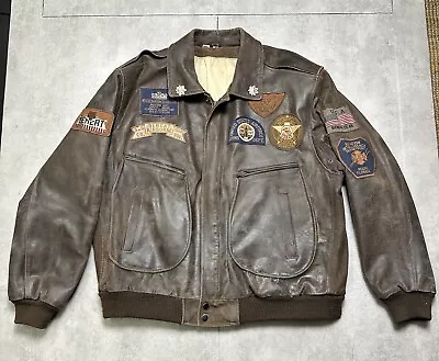 Vintage Leather Flight Bomber Jacket Chia Large Us Military Patches Bencat Navy • $250