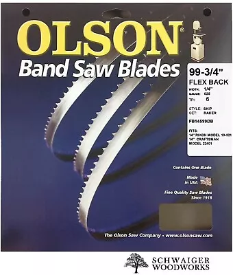Olson Band Saw Blade 99-3/4  Inch X 1/4  6 TPI Craftsman 22401 Rikon 10-321 • $21.99
