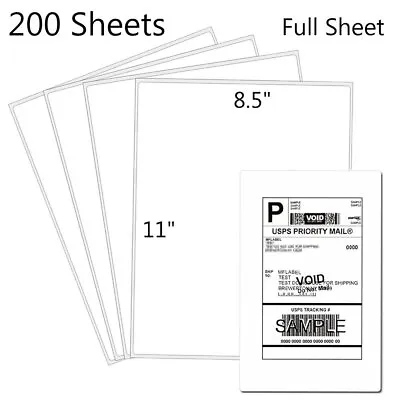 200 Shipping Labels Full Sheet 8.5x11 Self Adhesive Inkjet Laser Blank Paper UPS • $20.99