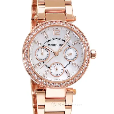$107.82 • Buy MICHAEL KORS Womens Mini Parker Multifunction Watch MOP Dial Crystals Rose Gold