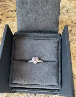 DAVID YURMAN Sterling Silver Pink Sapphire Petite Pave Heart Ring 5.5 • $220