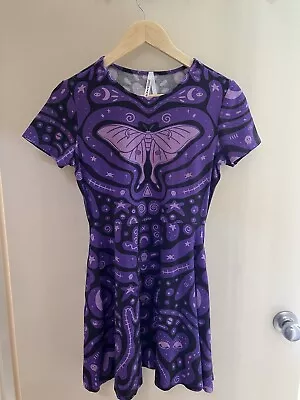 Black Friday Dangerfield Purple Moth And Skulls Print Dress-Casual-Comfy-Goth-6 • $38