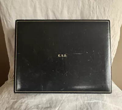 VTG T.Anthony Italy Leather Jewelry Box 10x7.5x3.5” Dark Navy Blue E.S.D INITIAL • $58