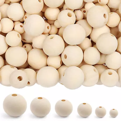 500pcs Wooden Beads Craft Round Natural Unfinished Wood 8/10/12/14/16/18mm • $8.99