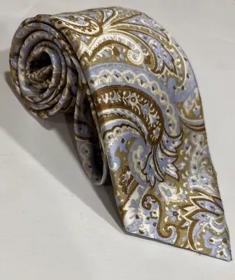 Canali Necktie Men Blue Brown Silver Paisley Floral 100% Silk Tie Handmade Italy • $34.95