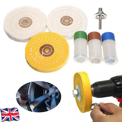 Metal Cleaning Polishing Buffing Wheel & Compound Polish Kit For Drill 7 Pce Set • £10.95