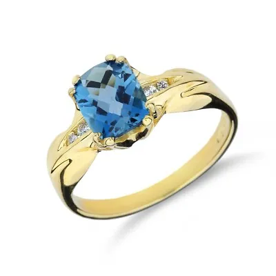 14K Yellow Gold London Blue Topaz & Diamond Ring GR-2341 • £664.04