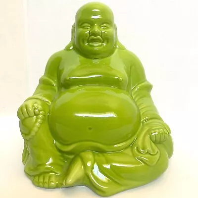 Hotei Happy Laughing Lucky Big Belly Buddha Ceramic Statue Green Zen Home Decor • £18.97