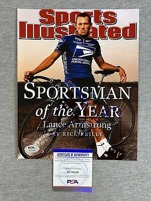 LANCE ARMSTRONG AUTOGRAPH 8x10 SPORTS ILLUSTRATED 2002 COVER PHOTO PSA AL76129 • £123.51