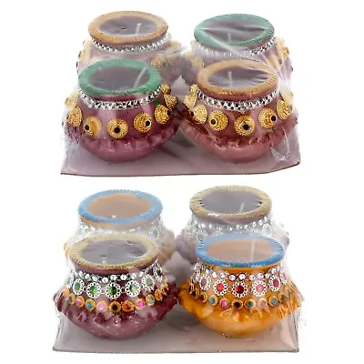 Diwali Diya Clay Matki Diva Wax Candle Indian Lamp Pooja Hindu Festival Gift 4x • £8.99