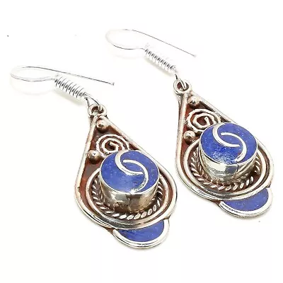 Tibetan Lapis Lazuli  Gemstone Handmade Earring Nepali Jewellery Size 1.5 Inches • $8.99