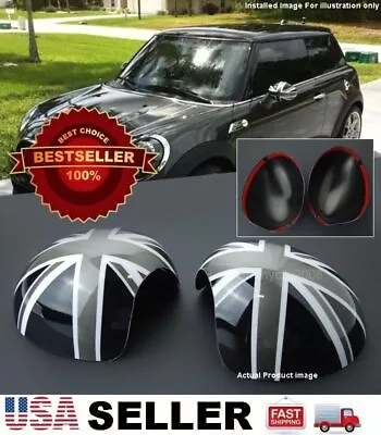 Gray Union Jack UK Side View Mirror Cover Caps For 14-19 Mini Cooper F55 F56 • $53.99