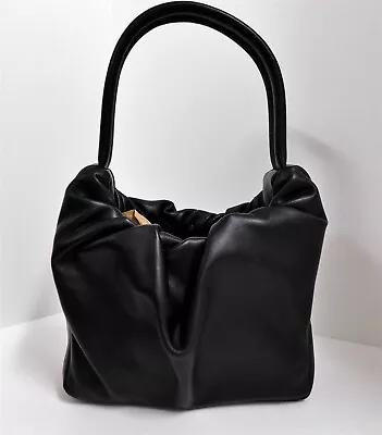 Staud Black Leather Pleated Small Tote Shoulder Bag • $174.99