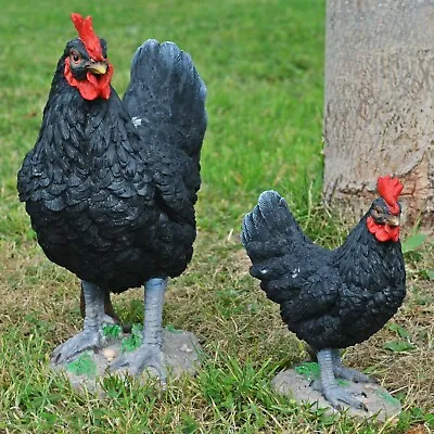 £22.80 • Buy Black Chicken Garden Ornament Home Decor Sculpture Resin Lawn Patio Two Sizes 