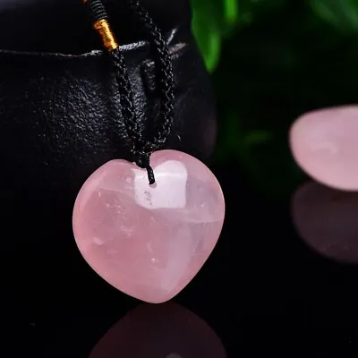 Raw Natural Pink Heart Shape Rose Quartz Crystal Pendant Necklace Chakra Healing • $2.56