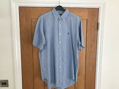 Mens Ralph Lauren Short Sleeve Shirt Size Medium Blue Check Excellent Cond • £18