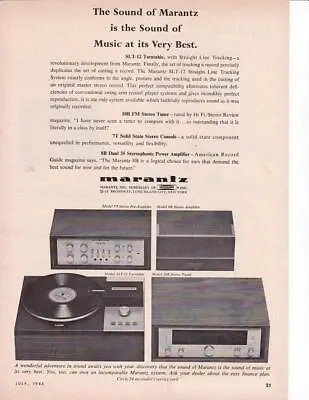 Vintage 1966 Marantz 7T Pre-Amp 10B Tuner 8B Amp SLT-12 Turntable Print-Ad / • $9.95