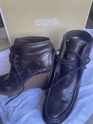 Michael Kors Size 10M Rory Bootie Wedge Ankle Platform Boots Brown Leather • $27.20