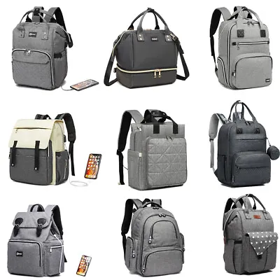 KONO Grey Baby Mummy Diaper Nappy Backpack Changing Shoulder Bag Pram Clips • £12.99