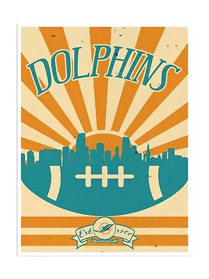 Miami Dolphins Poster Print Sunset Wall Art Man Cave Decor 12x16  • $14.99