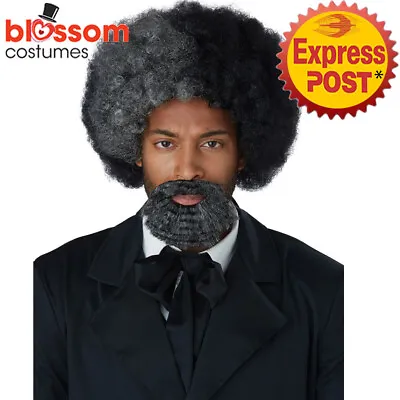 W586 Men Frederick Douglas Black American History Costume Civil War Wig & Goatee • $17.81