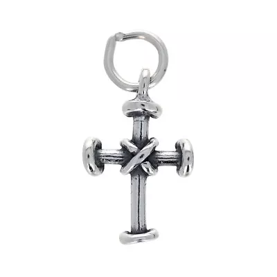 Mini Nail Cross Charm Sterling Silver Open Jump Ring Small Charm • $12