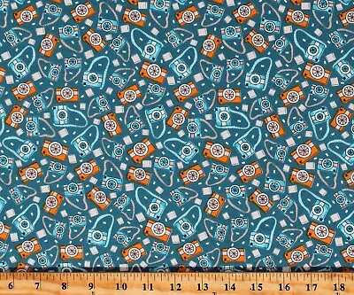 Cotton Cameras Welcome To Our Neighborwood Teal Fabric Print By The Yard D677.90 • $13.95