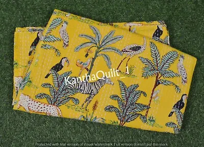 £31.80 • Buy Indian Handmade Vintage Kantha Quilt Bedspread Throw Cotton Blanket Jungle Print