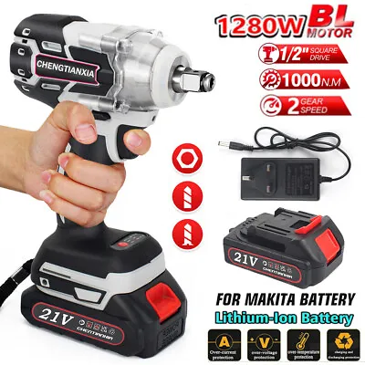 1000Nm 1/2  Cordless Impact Wrench Electric Drill Gun Ratchet Driver For Makita • £24.99